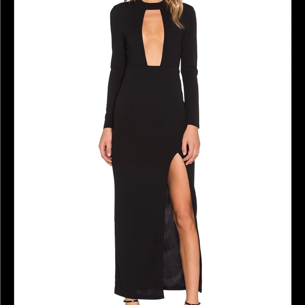 Toby Heart Ginger Black Plunge Front Sexy Side Slit Maxi Dress Size XS -…
